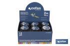 Présentoir de mètre ruban | Matériau : carton PEHD | 12 mètres ruban compris | Dimensions : 258 x 155 x 60 mm - Cofan