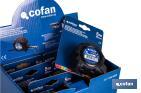 Expositor para flexómetros con hoja de nylon negra y doble cara de Cofan | Incluyen los flexómetros | Varias medidas y capacidades - Cofan