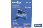 Compresor de aire de pistón coaxial | Motor de 2 HP | Compresor monofásico 230 V | Presión máxima: 8 bares | Depósito de 50 litros | Medidas: 77 x 43 x 66 cm - Cofan