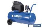Compresor de aire de pistón coaxial | Motor de 2 HP | Compresor monofásico 230 V | Presión máxima: 8 bares | Depósito de 50 litros | Medidas: 77 x 43 x 66 cm - Cofan