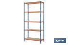 Steel shelving unit | Blue and orange | Available with 5 wooden tiers | Size: 2,000 X 1,000 X 500MM - Cofan