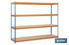 Steel shelving unit | Blue and orange | Available with 4 wooden tiers | Available in different sizes - Cofan