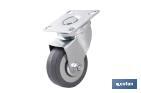 ROULETTE EN CAOUTCHOUC GRIS AVEC PLAQUE TOURNANTE | DIAMÈTRES DE 30 À 75 MM | POUR DES POIDS DE 25 KG JUSQU'À 45 KG