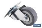 Roulette en caoutchouc gris avec plaque tournante | Diamètres de 30 à 75 mm | Pour des poids de 25 kg jusqu'à 45 kg - Cofan