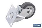 Roulette en caoutchouc gris avec plaque tournante | Diamètres de 30 à 75 mm | Pour des poids de 25 kg jusqu'à 45 kg - Cofan