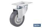 Roulette en caoutchouc gris avec plaque tournante | Diamètres de 30 à 75 mm | Pour des poids de 25 kg jusqu'à 45 kg - Cofan