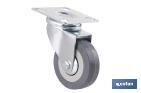 Roulette en caoutchouc gris avec plaque tournante | Diamètres de 30 à 75 mm | Pour des poids de 25 kg jusqu'à 45 kg - Cofan