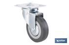 Roulette en caoutchouc gris avec plaque tournante | Diamètres de 30 à 75 mm | Pour des poids de 25 kg jusqu'à 45 kg - Cofan