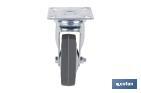 Roulette en caoutchouc gris avec plaque tournante | Diamètres de 30 à 75 mm | Pour des poids de 25 kg jusqu'à 45 kg - Cofan
