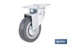 Roulette en caoutchouc gris avec plaque tournante | Diamètres de 30 à 75 mm | Pour des poids de 25 kg jusqu'à 45 kg - Cofan
