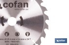 Hoja de sierra circular para madera Ø210 mm con 24 dientes | Disco de corte compatible con sierras ingletadoras | Cortes limpios y precisos en madera, plástico y metal blando - Cofan