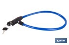 CANDADO ANTIRROBO PARA BICICLETAS | CABLE DE ACERO DE Ø5 MM | LONGITUD: 50 CM | INCLUYE 2 LLAVES | REVESTIMIENTO DE PVC AZUL
