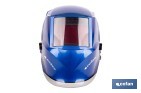 Casco de soldadura automático Blue Flying Shark | Solar, oscurecimiento automático DIN 4-9 / DIN 9-13 | 4 sensores y visor panorámico | Adecuado para soldadura tipo ARC, MIG, MAG y TIG - Cofan