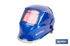 Casco de soldadura automático Blue Flying Shark | Solar, oscurecimiento automático DIN 4-9 / DIN 9-13 | 4 sensores y visor panorámico | Adecuado para soldadura tipo ARC, MIG, MAG y TIG - Cofan