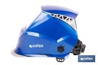 Casco de soldadura automático Blue Flying Shark | Solar, oscurecimiento automático DIN 4-9 / DIN 9-13 | 4 sensores y visor panorámico | Adecuado para soldadura tipo ARC, MIG, MAG y TIG - Cofan