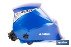 Casco de soldadura automático Blue Flying Shark | Solar, oscurecimiento automático DIN 4-9 / DIN 9-13 | 4 sensores y visor panorámico | Adecuado para soldadura tipo ARC, MIG, MAG y TIG - Cofan