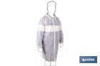 Disposable white gown | Material polypropylene | Colour: white | Hook and loop fastener and elastic cuffs | One size fits all - Cofan