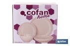Vajilla de porcelana esmaltada en color rosa nude con diseño en relieve | Set de 16 piezas | Apta para lavavajillas, microondas y horno - Cofan