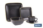 VAJILLA DE CERÁMICA CUADRADA EN COLOR NEGRO CON BORDE VINTAGE | SET DE 20 PIEZAS | APTA PARA LAVAVAJILLAS, MICROONDAS Y HORNO
