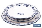 Vajilla de porcelana con flores azules | Set de 18 piezas | Adecuado para 6 personas | Apta para lavavajillas, microondas y horno - Cofan