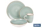 VAJILLA DE CERÁMICA VERDE AGUA PINTADA A MANO | SET DE 16 PIEZAS | APTA PARA LAVAVAJILLAS, MICROONDAS Y HORNO