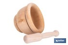 Mortero de madera de abedul con maza. Diámetro: Ø14 cm. Ideal para machacar alimentos - Cofan