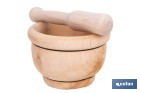Mortero de madera de abedul con maza. Diámetro: Ø14 cm. Ideal para machacar alimentos - Cofan