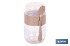 Recipiente de vidrio con 2 compartimentos | Cuchara incluida | Adecuado para llevar comida | Color marrón - Cofan