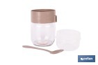 Recipiente de vidrio con 2 compartimentos | Cuchara incluida | Adecuado para llevar comida | Color marrón - Cofan