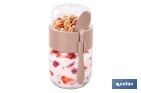 Recipiente de vidrio con 2 compartimentos | Cuchara incluida | Adecuado para llevar comida | Color marrón - Cofan