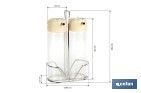 Set de aceitera y vinagrera | Frascos de vidrio borosilicato | Soporte incluido | Tapas de color beige | Juego de 2 piezas | Capacidad: 300 ml - Cofan