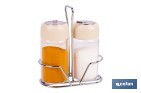 SET DE SALERO Y PIMENTERO | FRASCOS DE VIDRIO BOROSILICATO | SOPORTE INCLUIDO | TAPAS DE COLOR BEIGE | JUEGO DE 2 PIEZAS | CAPACIDAD: 120 ML