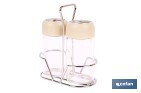 Set de salero y pimentero | Frascos de vidrio borosilicato | Soporte incluido | Tapas de color beige | Juego de 2 piezas | Capacidad: 120 ml - Cofan