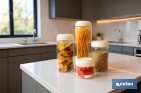Bote de cocina de vidrio borosilicato | Tapa beige | Cierre a presión | Capacidad: 1,7 l | Almacenaje de alimentos | Medidas: Ø10 x 30 cm - Cofan
