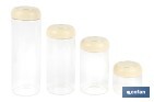 Bote de cocina de vidrio borosilicato | Tapa beige | Cierre a presión | Capacidad: 1,7 l | Almacenaje de alimentos | Medidas: Ø10 x 30 cm - Cofan