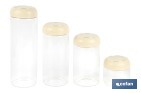 Bote de cocina de vidrio borosilicato | Tapa beige | Cierre a presión | Capacidad: 1,3 litros | Almacenaje de alimentos | Medidas: Ø10 x 23 cm - Cofan