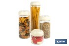 Bote de cocina de vidrio borosilicato | Tapa beige | Cierre a presión | Capacidad: 1,3 litros | Almacenaje de alimentos | Medidas: Ø10 x 23 cm - Cofan