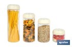Bote de cocina de vidrio borosilicato | Tapa beige | Cierre a presión | Capacidad: 1 litro | Almacenaje de alimentos | Medidas: Ø10 x 18,6 cm - Cofan