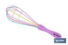 Polypropylene manual whisk | Vergini Model | Purple handle and multicoloured balloon whisk | 25cm in length - Cofan