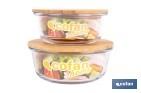 SET DE 2 BOÎTES À LUNCH RONDES EN BOROSILICATE | MODÈLE BAMBÚ | COUVERCLE EN BAMBOU | CONTENANCE 620-950 ML