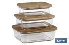 Set de 3 Boîtes à Lunch Rectangulaires en Borosilicate | Modèle Bambú | Couvercle en Bambou | Contenance 640-1040-1520 ml - Cofan