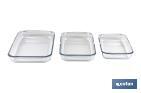 Set de 3 fuentes rectangulares de borosilicato Modelo Baritina I Capacidad: 1600 ml - 2200 ml - 3000 ml - Cofan