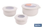 Set of 3 round food containers with lid | Capacity: 100 ml, 250 ml, 500 ml | Material: PP + TPE | Assorted colours: grey, brown or white - Cofan