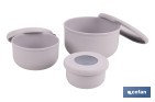 Set of 3 round food containers with lid | Capacity: 100 ml, 250 ml, 500 ml | Material: PP + TPE | Assorted colours: grey, brown or white - Cofan