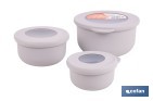 Set of 3 round food containers with lid | Capacity: 100 ml, 250 ml, 500 ml | Material: PP + TPE | Assorted colours: grey, brown or white - Cofan