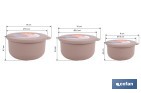 Set of 3 round food containers with lid | Capacity: 100 ml, 250 ml, 500 ml | Material: PP + TPE | Assorted colours: grey, brown or white - Cofan