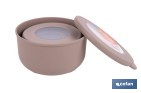 Set of 3 round food containers with lid | Capacity: 100 ml, 250 ml, 500 ml | Material: PP + TPE | Assorted colours: grey, brown or white - Cofan