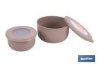 Set of 3 round food containers with lid | Capacity: 100 ml, 250 ml, 500 ml | Material: PP + TPE | Assorted colours: grey, brown or white - Cofan