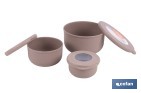 Set of 3 round food containers with lid | Capacity: 100 ml, 250 ml, 500 ml | Material: PP + TPE | Assorted colours: grey, brown or white - Cofan
