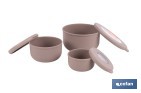 Set of 3 round food containers with lid | Capacity: 100 ml, 250 ml, 500 ml | Material: PP + TPE | Assorted colours: grey, brown or white - Cofan